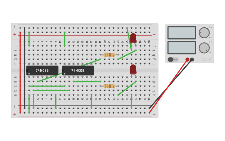 Circuit design HALF ADDER - Tinkercad