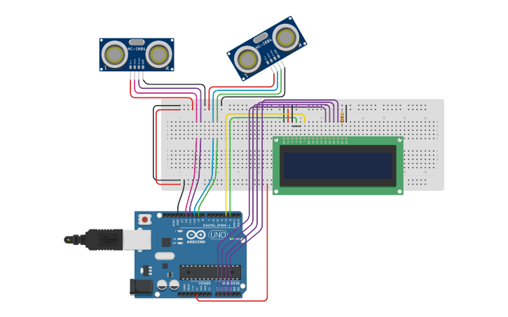 Circuit design example_2X_distance_sensor_LCD_2 - Tinkercad