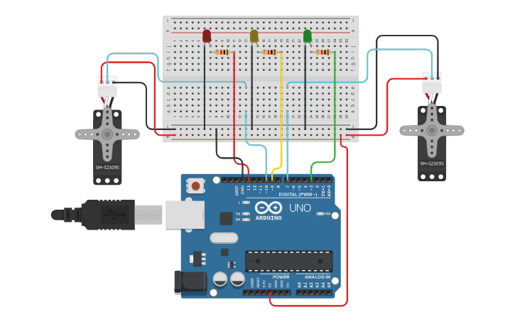 Circuit design Motor Servo LED - Tinkercad
