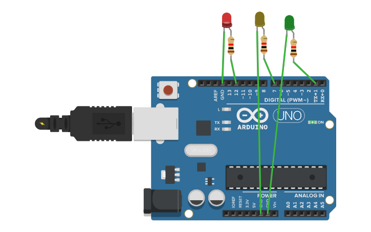 Circuit design Traffic Light - Tinkercad