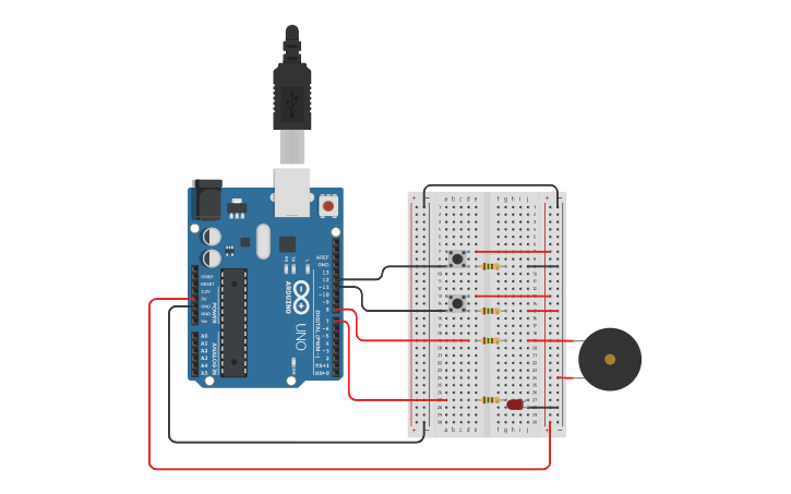 Circuit design Buzzer e Led - Tinkercad