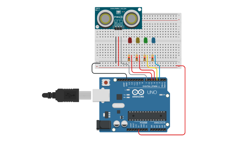 Circuit design Ultrasonic Sensor | Tinkercad