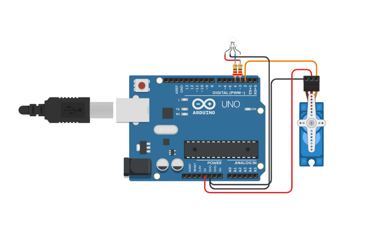 Circuit design Servo with LED | Tinkercad