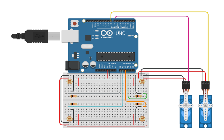 Circuit design solar tracker - Tinkercad