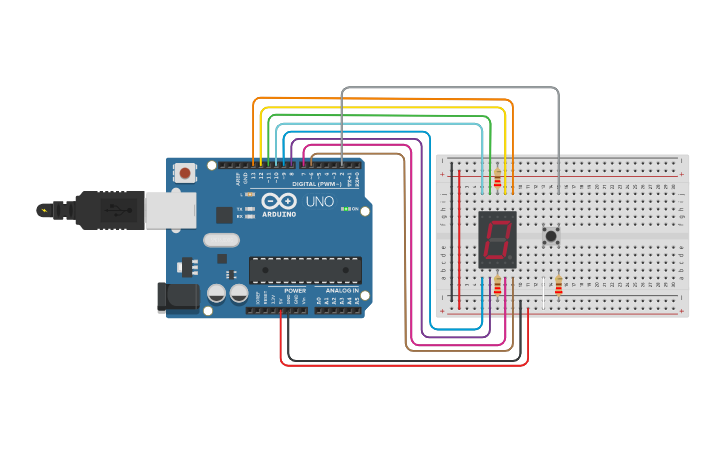 Circuit Design 7 Segment W Button Tinkercad 7059