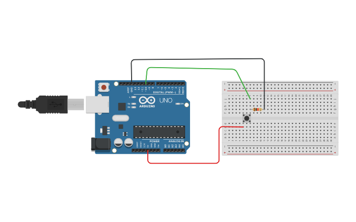 Circuit design LED Push Button - Tinkercad