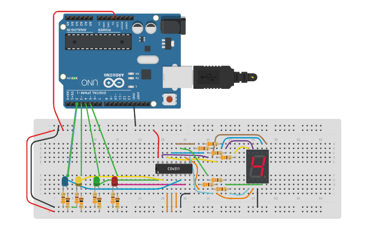 Circuit design Decodificador BCD to 7 SEG COM ARDUINO - Tinkercad