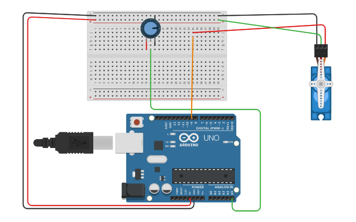 Circuit design Servomotor/potenciometro - Tinkercad