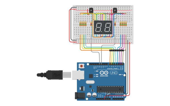 Circuit design countdown 7 segment display - Tinkercad