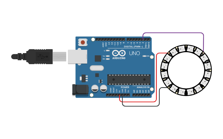 Circuit design Arduino com NeoPixel Ring RGB 16 - Tinkercad