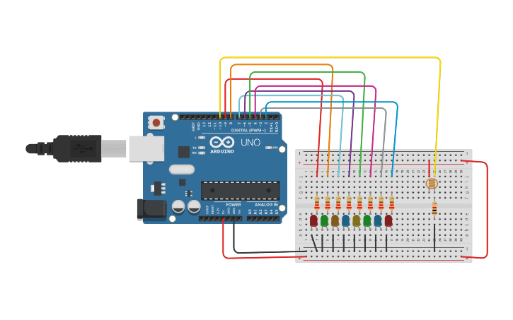 Circuit design Clase 4 - Juego de luces con 4 secuencias | Tinkercad