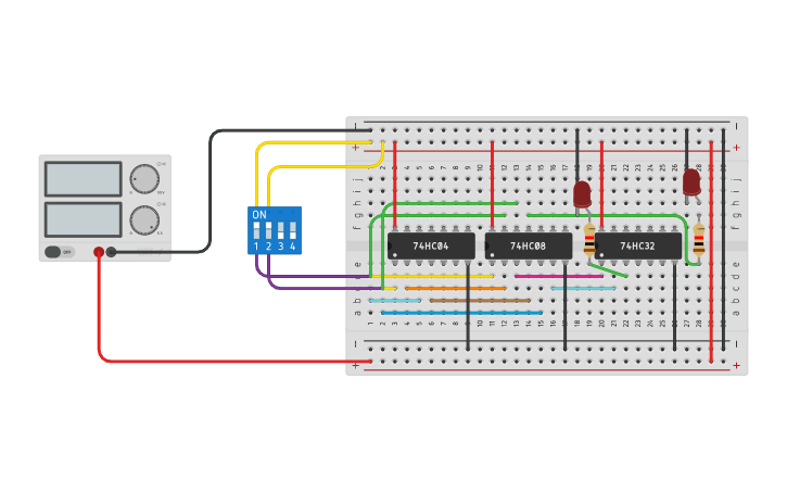 Circuit design half adder using basic gates | Tinkercad