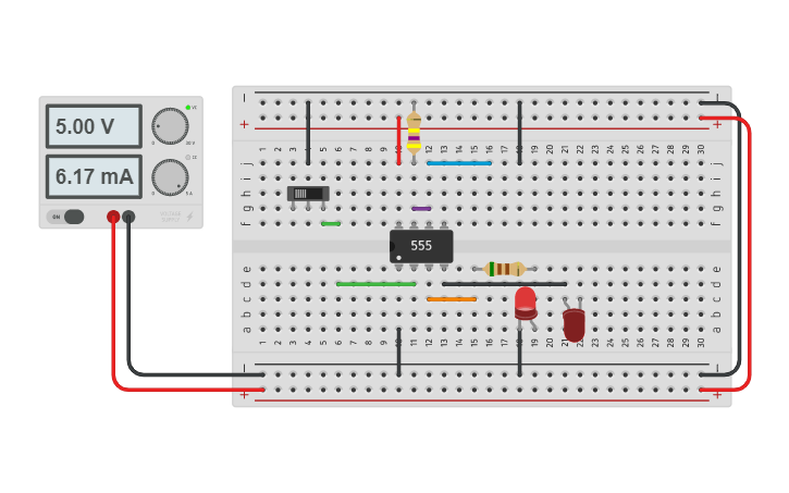 Circuit design LM555 Monoestable - Tinkercad
