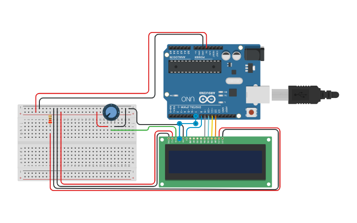 Circuit design Arduino LCD 16x2 spc | Tinkercad