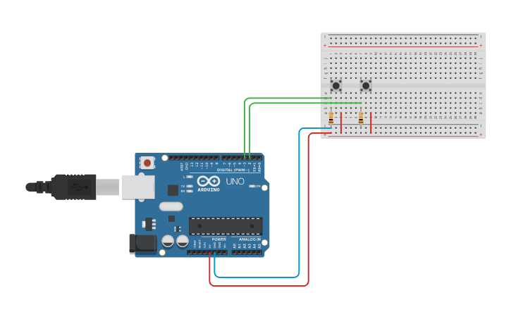 Circuit design Tinkercad Arduino Uno Interrupt - Aufgabe 4 | Tinkercad