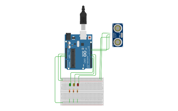 Circuit design Ultrasonic Distance Detector - Tinkercad