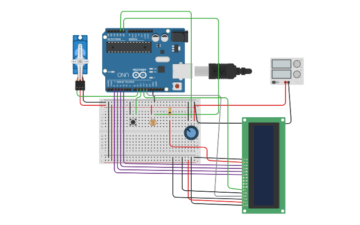 Circuit design lcd and servo - Tinkercad