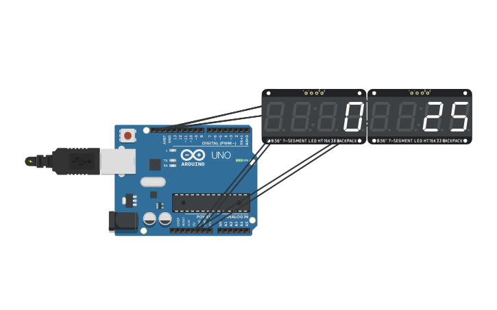 Circuit design Arduino Uno clock - Tinkercad