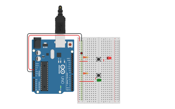 Circuit design LED-Pulsante | Tinkercad