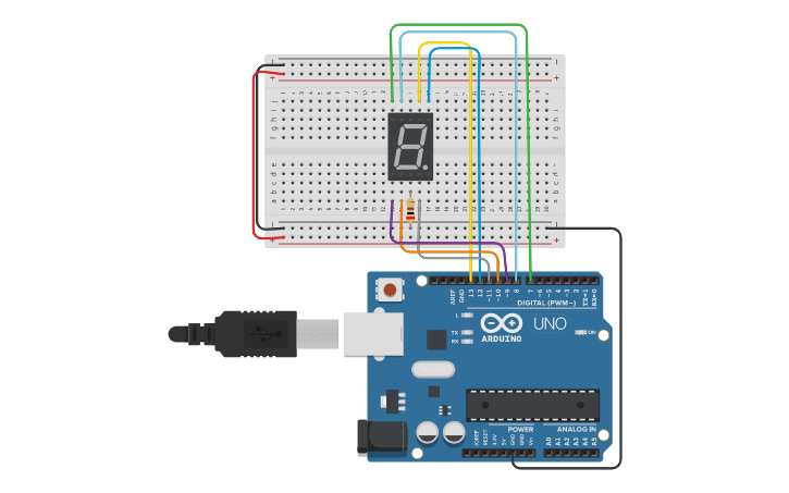 Circuit design Copy of Display 7 segmentos - Tinkercad