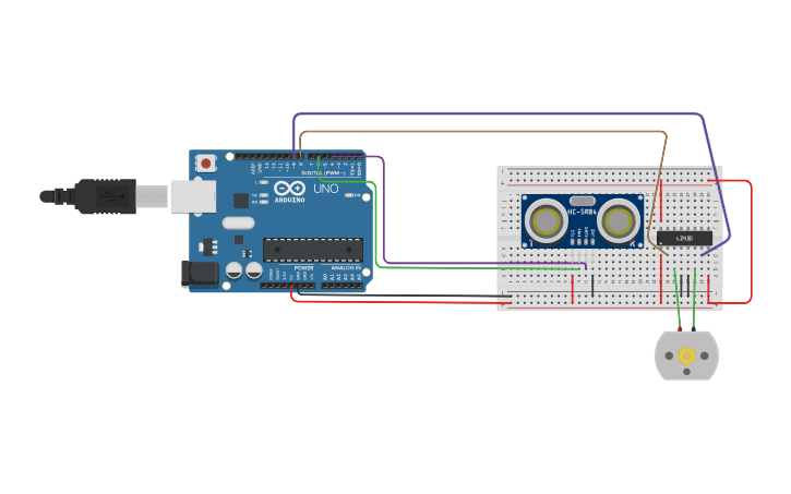 Circuit design Ultrasonic sensor with motor - Tinkercad