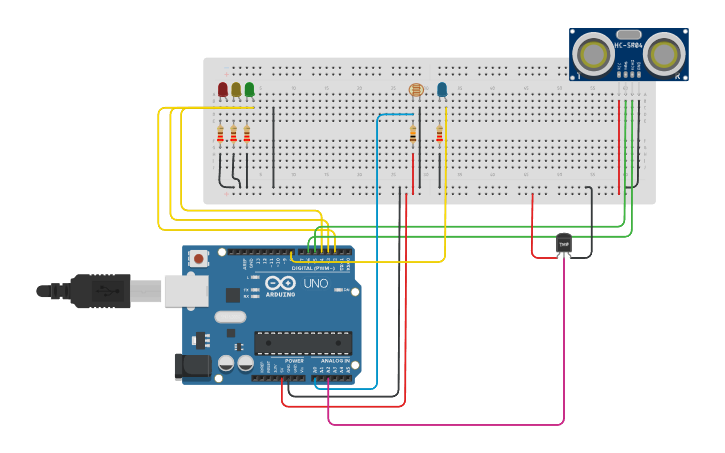 Circuit design Copy of FUSIÓN 3 SENSORES - Tinkercad