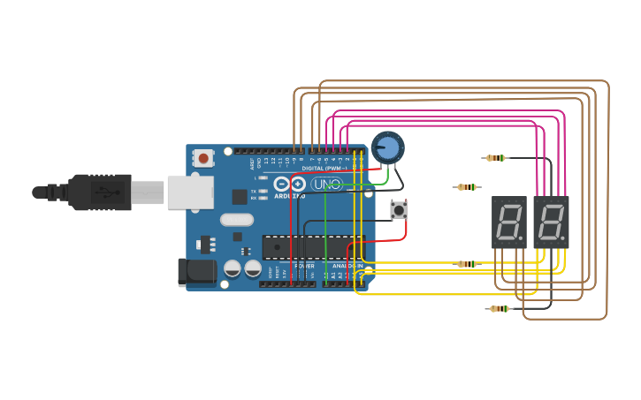 Circuit design Copy of Arduino 7 segment display - Tinkercad