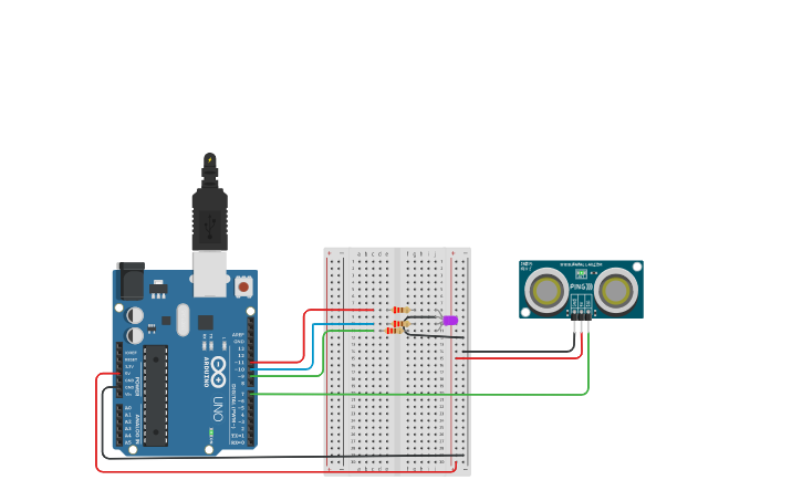 Circuit design Ultrasonic Sensor - Tinkercad