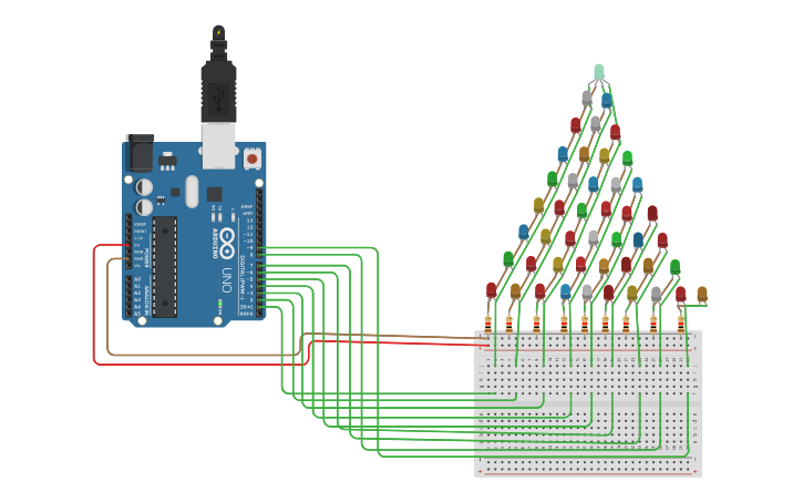 Tinker Card Arduino Circuit design Arvore de Natal - Tinkercad
