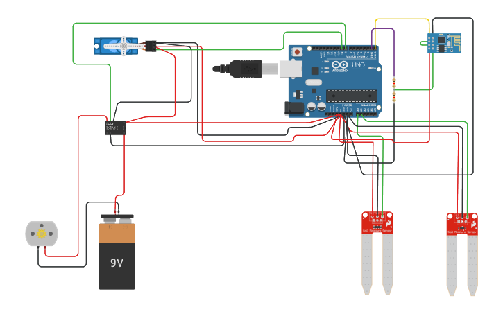 Circuit design Smart Irrigation System - Tinkercad