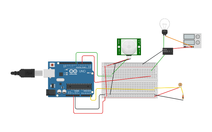 Circuit design Controlling room light using RIP Sensor. - Tinkercad