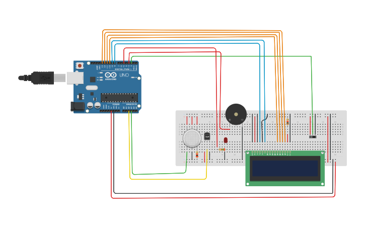 Circuit design gas leakage detector - Tinkercad