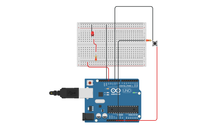Circuit design boton con led - Tinkercad