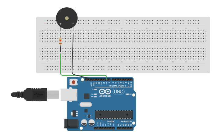 Circuit design Basic Buzzer Connection - Tinkercad