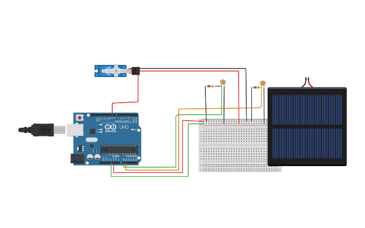 Circuit design solar tracker using arduino - Tinkercad