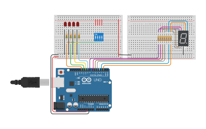 Circuit design binary to hex converter - Tinkercad