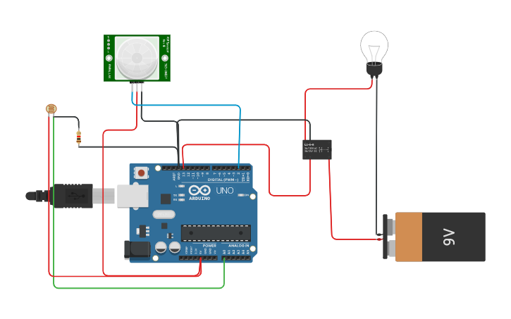 Circuit design Automation Lamp with PIR Sensor - Tinkercad