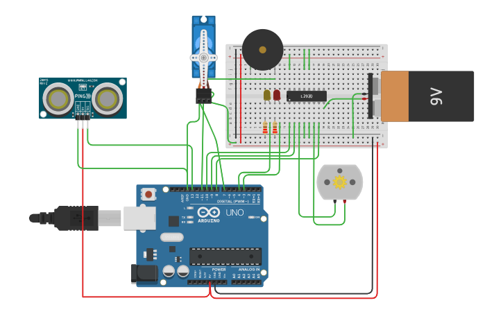 Circuit design Ultrasonico movimiento | Tinkercad