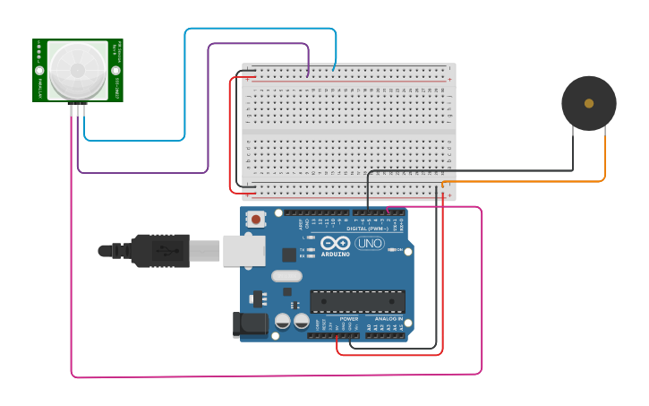 Circuit design Alarma con sensor - Tinkercad