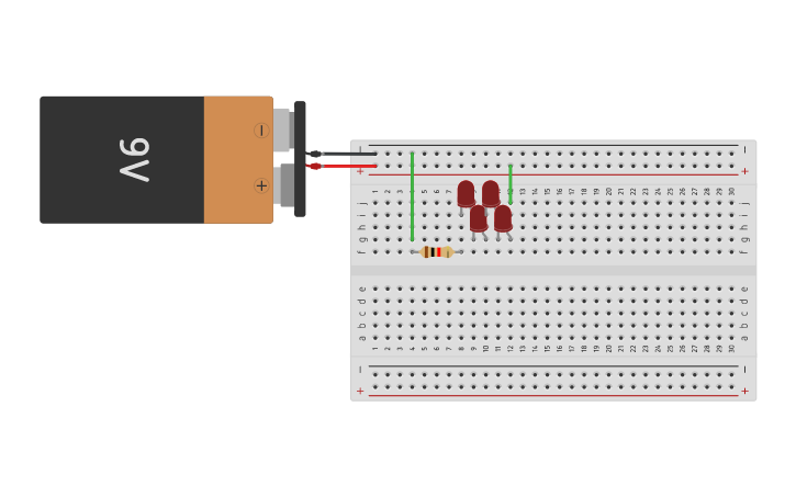 Circuit design 4 LEDs in series - Tinkercad