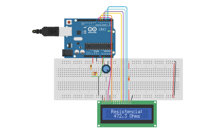 Circuit design Practica 6 ED Ohmmetro con Arduino - Tinkercad