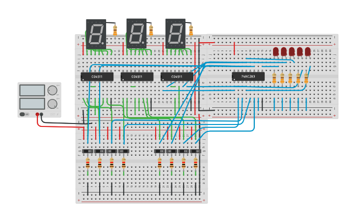 Circuit design 4 bit adder with ICs | Tinkercad