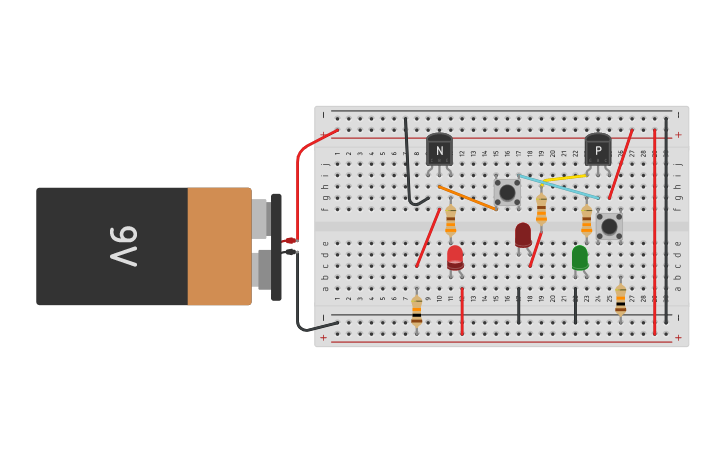 Circuit design Transistores, led y pulsadores - Tinkercad