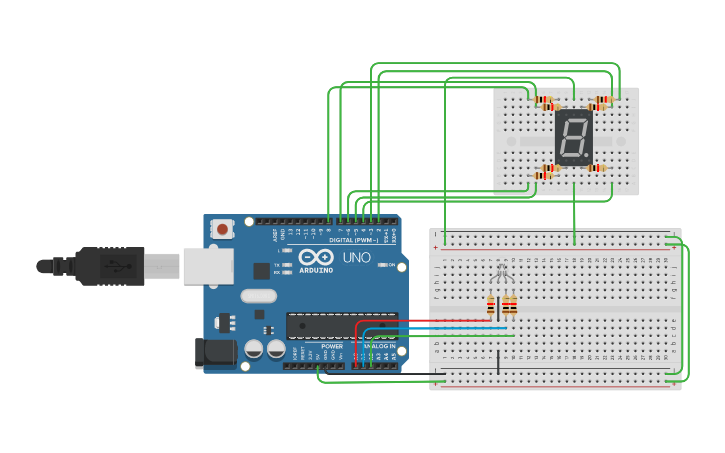 Circuit design Traffic light - RGB led with 7 Segment Display - Tinkercad