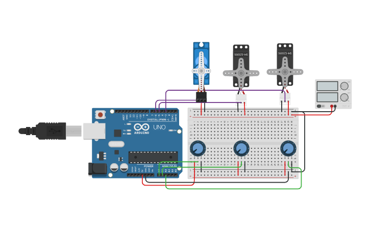 Circuit design Arduino-ServoMotores - Tinkercad