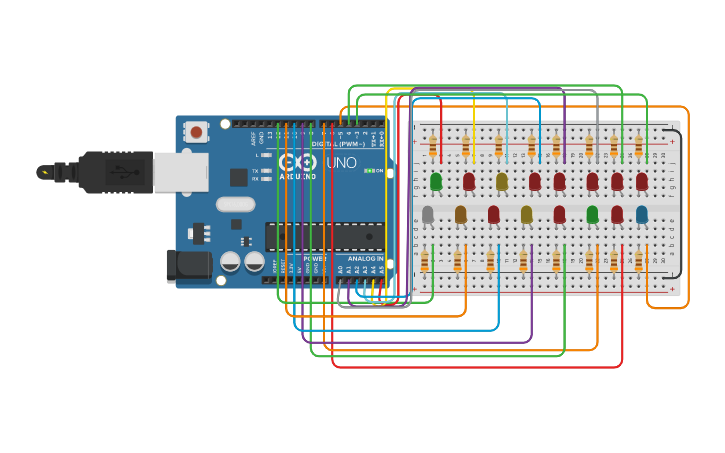 Circuit design tarea 2 leds | Tinkercad