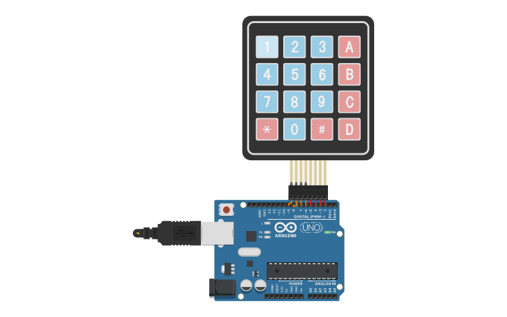 Circuit design Teclado Matricial ejercicio 2 - Tinkercad
