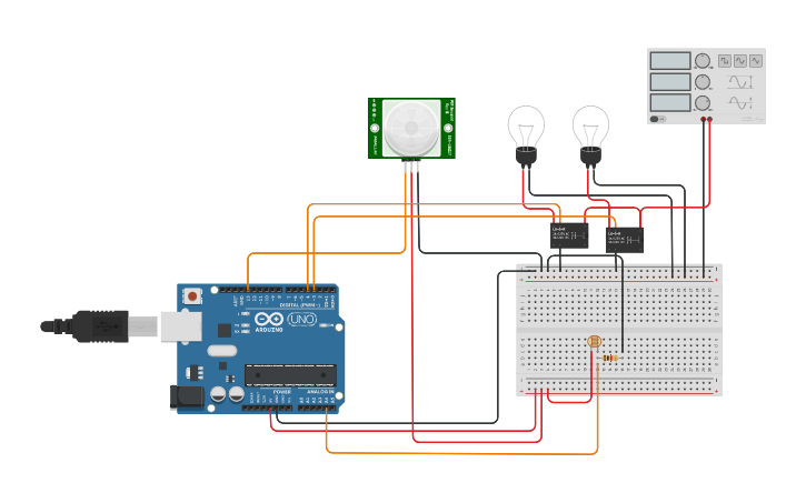 Circuit design PASSIVE INFRARED SWITCHING | Tinkercad