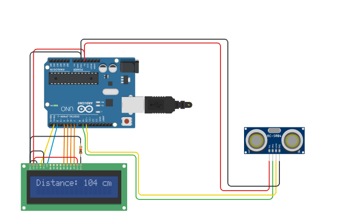 Circuit design Arduino Ultrasonic distance sensor - Tinkercad