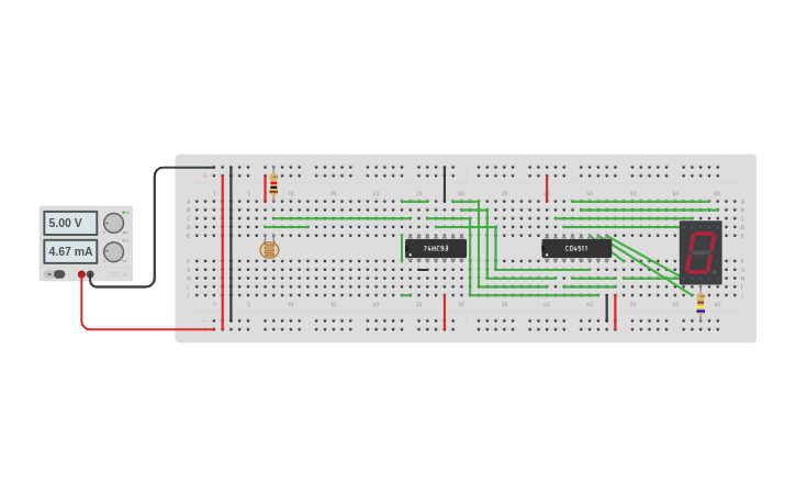 Circuit design 7 Segment Display using photoresistor ( LDR ) - Tinkercad